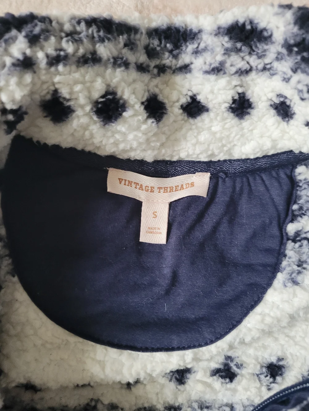 Men's Navy & White Patterned Sherpa Half-Zip Pullover Sweater